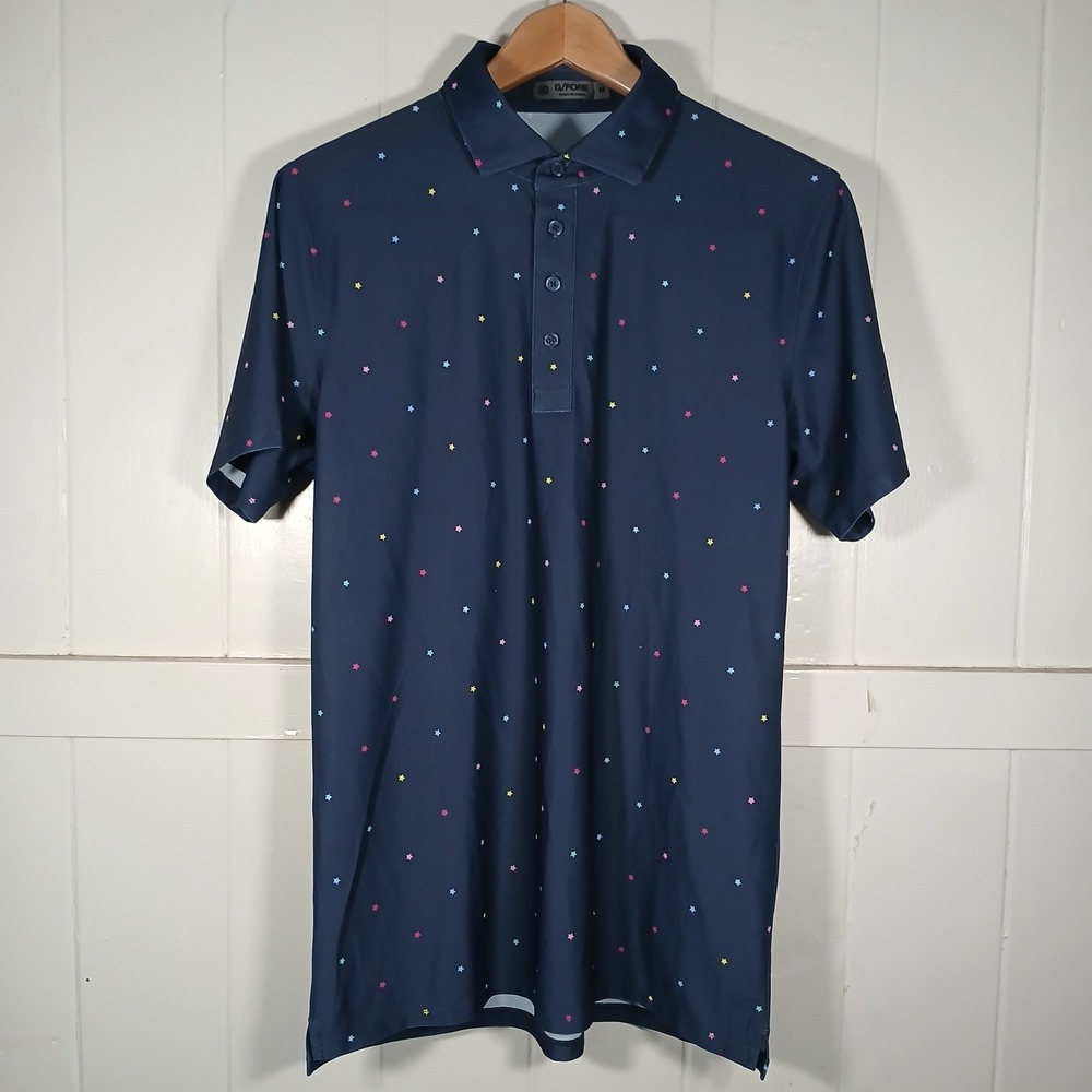 G/FORE Polo Shirt Mens Medium Navy Blue Star Print Performance G4MS23K240B
